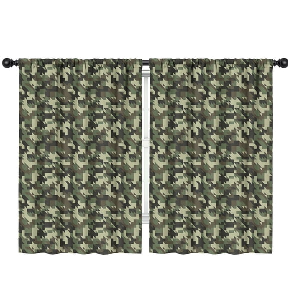 Blackout Kids Curtains,Pixel Green Camo Digital Pattern Childrens Insulated Curtains Set Of 2,Bedroom Essentials,Toddler Room Decor 42"x63"