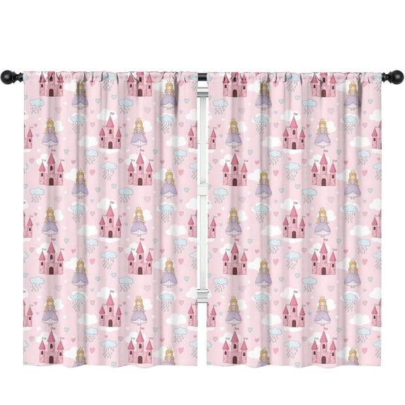 Blackout Kids Curtains,Princess Castle Cloud Pattern Childrens Insulated Curtains Set Of 2,Bedroom Essentials,Toddler Room Decor 52"x84"