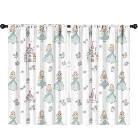 Blackout Kids Curtains,Princess Castle Flower Pattern Childrens Insulated Curtains Set Of 2,Bedroom Essentials,Toddler Room Decor 52"x84"