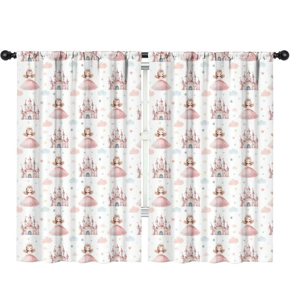 Blackout Kids Curtains,Princess Castle Pattern Childrens Insulated Curtains Set Of 2,Bedroom Essentials,Toddler Room Decor 52"x84"