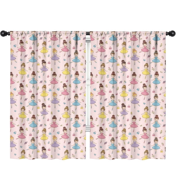 Blackout Kids Curtains,Princess and Ballerina Pink Pattern Children's Insulated Curtains Set Of 2,Bedroom Essentials,Toddler Room Decor 52"x84"