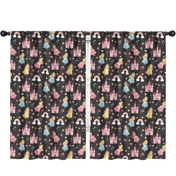 Blackout Kids Curtains,Princess and Castle Black Pattern Children's Insulated Curtains Set Of 2,Bedroom Essentials,Toddler Room Decor 52"x84"