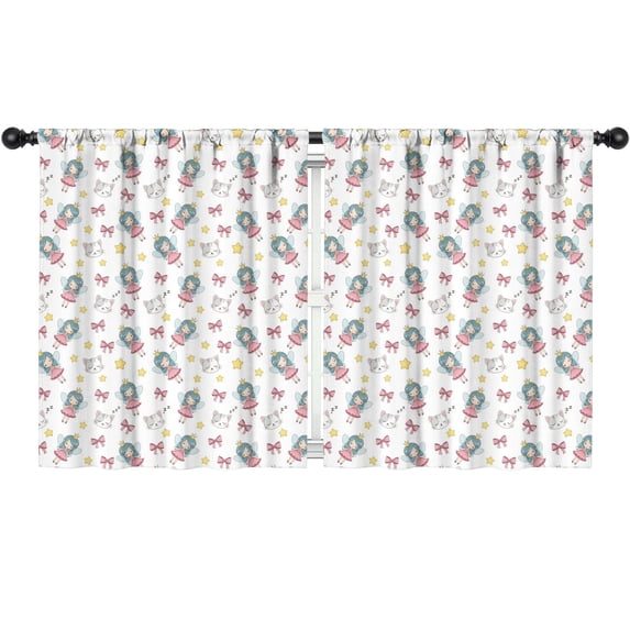 Blackout Kids Curtains,Princess and Cat White Pattern Children's Insulated Curtains Set Of 2,Bedroom Essentials,Toddler Room Decor 52"x63"