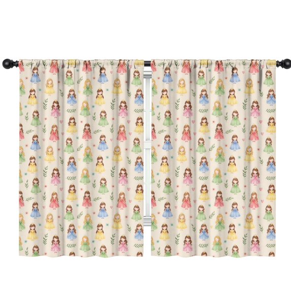 Blackout Kids Curtains,Princess and Flower Beige Pattern Children's Insulated Curtains Set Of 2,Bedroom Essentials,Toddler Room Decor 42"x63"