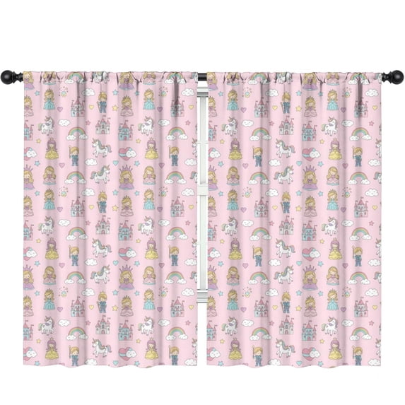 Blackout Kids Curtains,Princess and Unicorn Pink Pattern Children's Insulated Curtains Set Of 2,Bedroom Essentials,Toddler Room Decor 52"x84"