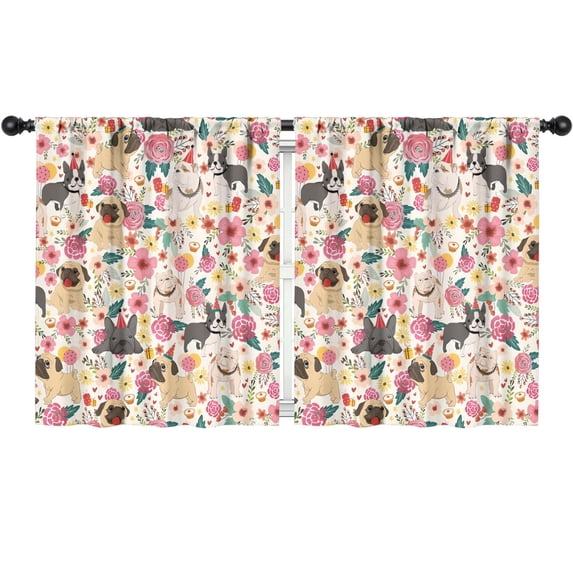 Blackout Kids Curtains,Pug Dogs with Flowers Childrens Insulated Curtains Set Of 2,Bedroom Essentials,Toddler Room Decor 52x63in(132x160cm)