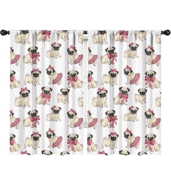 Blackout Kids Curtains,Pug and Bows White Pattern Children's Insulated Curtains Set Of 2,Bedroom Essentials,Toddler Room Decor 52"x84"
