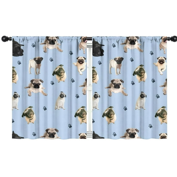 Blackout Kids Curtains,Pug and Footprints Childrens Insulated Curtains Set Of 2,Bedroom Essentials,Toddler Room Decor 42x54in(106x137cm)