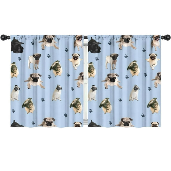 Blackout Kids Curtains,Pug and Footprints Childrens Insulated Curtains Set Of 2,Bedroom Essentials,Toddler Room Decor 52x63in(132x160cm)