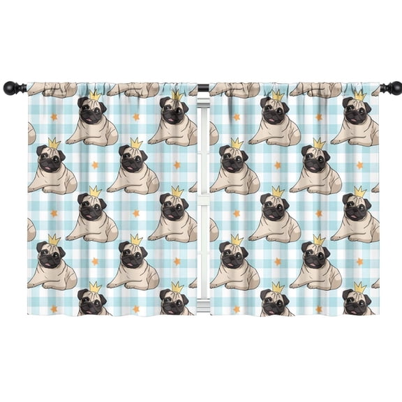 Blackout Kids Curtains,Pug with Crown Childrens Insulated Curtains Set Of 2,Bedroom Essentials,Toddler Room Decor 42x54in(106x137cm)