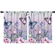 Blackout Kids Curtains,Purple Butterfly Flower Butterfly Pattern Childrens Insulated Curtains Set Of 2,Bedroom Essentials,Toddler Room Decor 42"x54"