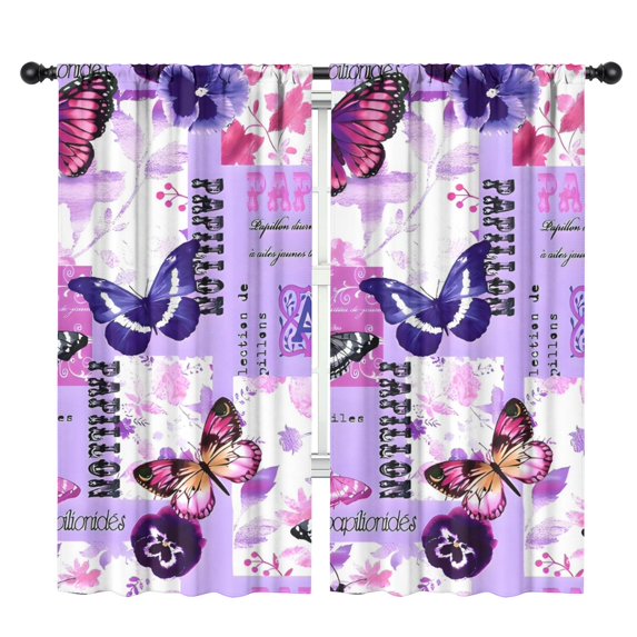 Blackout Kids Curtains,Purple Butterfly Flower Text Pattern Childrens Insulated Curtains Set Of 2,Bedroom Essentials,Toddler Room Decor 42"x84"