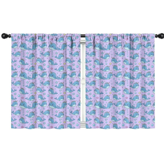 Blackout Kids Curtains,Purple Cartoon Narwhal Pattern Childrens Insulated Curtains Set Of 2,Bedroom Essentials,Toddler Room Decor 42"x54"