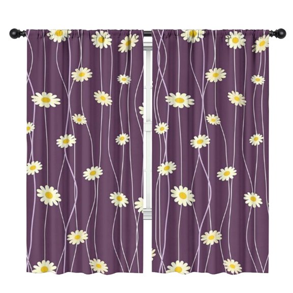 Blackout Kids Curtains,Purple Daisy Flower Wavy Lines Pattern Childrens Insulated Curtains Set Of 2,Bedroom Essentials,Toddler Room Decor 42"x84"