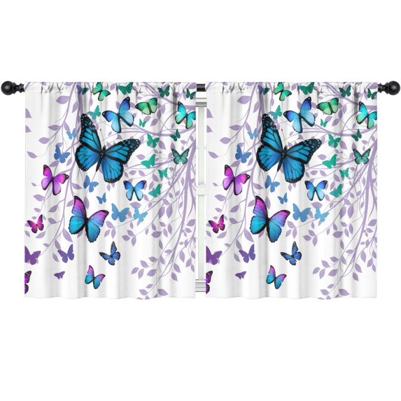 Blackout Kids Curtains,Purple Leaf Butterfly Pattern Childrens Insulated Curtains Set Of 2,Bedroom Essentials,Toddler Room Decor 52"x63"