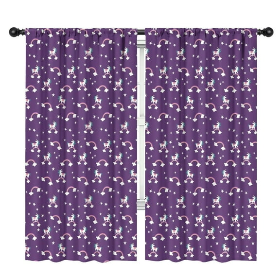 Blackout Kids Curtains,Purple Unicorn Rainbow Star Pattern Childrens Insulated Curtains Set Of 2,Bedroom Essentials,Toddler Room Decor 42"x84"