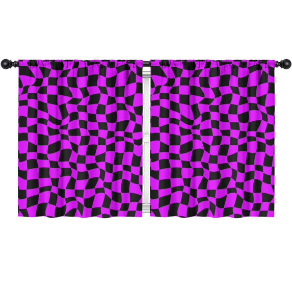Blackout Kids Curtains,Purple and Black Wavy Checkered Children's Insulated Curtains Set Of 2,Bedroom Essentials,Toddler Room Decor 52"x63"