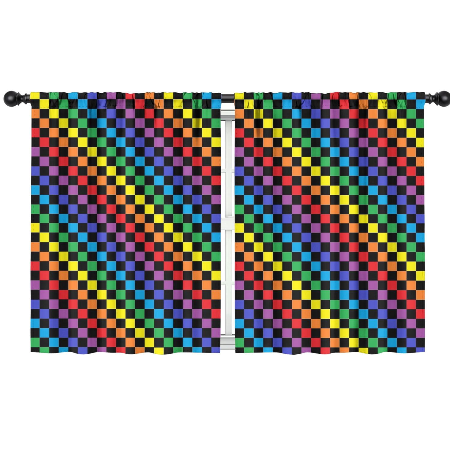 Blackout Kids Curtains,Rainbow Checkerboard Childrens Insulated Curtains Set Of 2,Bedroom Essentials,Toddler Room Decor 42"x54"(106x137cm)