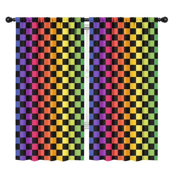 Blackout Kids Curtains,Rainbow Checkerboard Childrens Insulated Curtains Set Of 2,Bedroom Essentials,Toddler Room Decor 42"x84"(106x213cm)