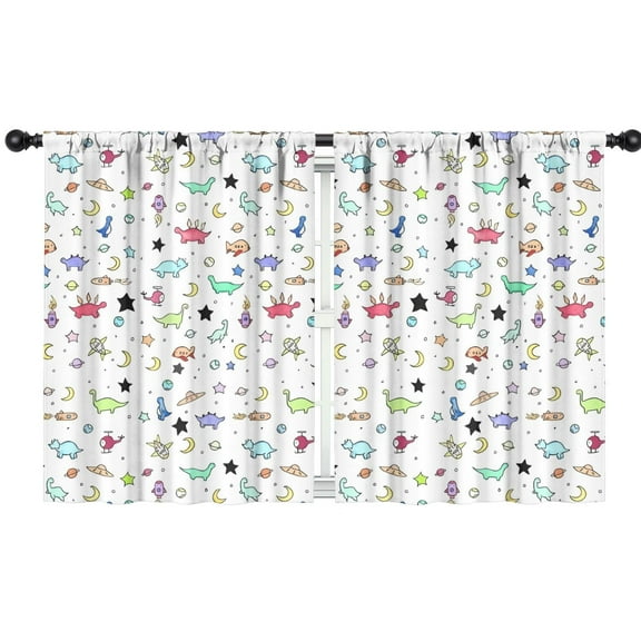 Blackout Kids Curtains,Rainbow Dinosaurs Rockets Pattern Childrens Insulated Curtains Set Of 2,Bedroom Essentials,Toddler Room Decor 42"x54"