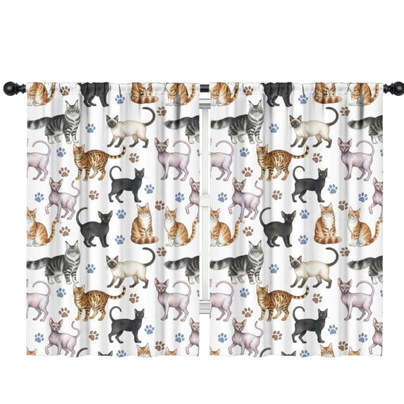 Blackout Kids Curtains,Realistic Cat Breed White Pattern Children's Insulated Curtains Set Of 2,Bedroom Essentials,Toddler Room Decor 42"x63"