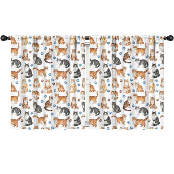 Blackout Kids Curtains,Realistic Cat and Paw Print White Pattern Children's Insulated Curtains Set Of 2,Bedroom Essentials,Toddler Room Decor 52"x63"