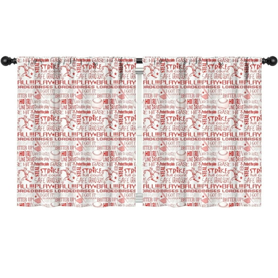 Blackout Kids Curtains,Red Baseball Terms Pattern Childrens Insulated Curtains Set Of 2,Bedroom Essentials,Toddler Room Decor 52"x63"