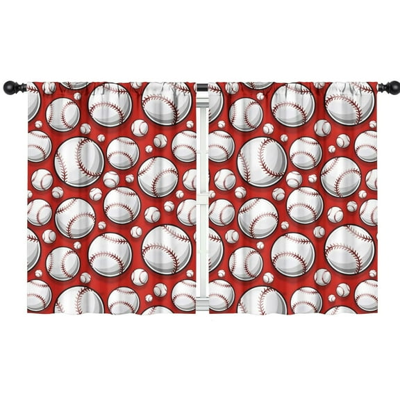 Blackout Kids Curtains,Red Baseballs Pattern Childrens Insulated Curtains Set Of 2,Bedroom Essentials,Toddler Room Decor 42"x54"