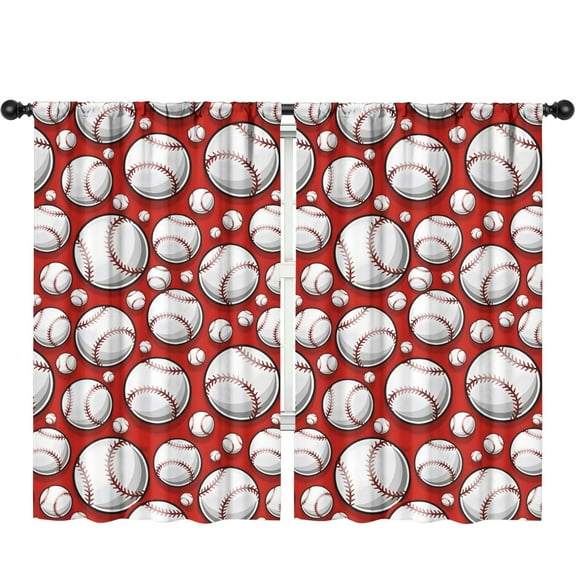 Blackout Kids Curtains,Red Baseballs Pattern Childrens Insulated Curtains Set Of 2,Bedroom Essentials,Toddler Room Decor 52"x84"