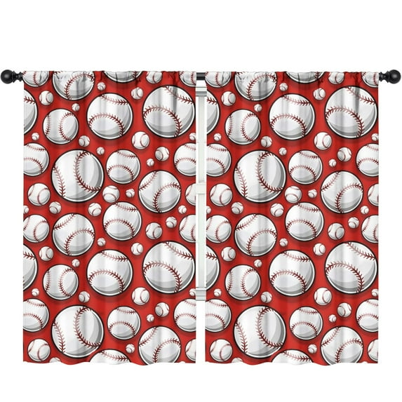Blackout Kids Curtains,Red Baseballs Pattern Childrens Insulated Curtains Set Of 2,Bedroom Essentials,Toddler Room Decor 52"x84"