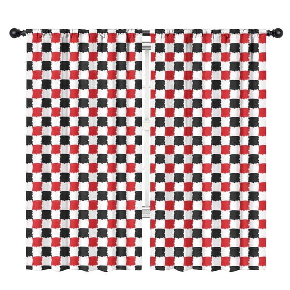 Blackout Kids Curtains,Red Black White Checkered Pattern Childrens Insulated Curtains Set Of 2,Bedroom Essentials,Toddler Room Decor 42"x84"
