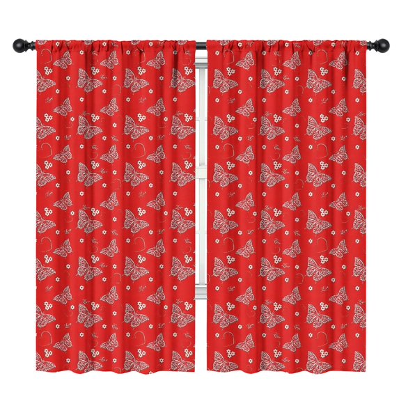 Blackout Kids Curtains,Red Butterfly Heart Flower Pattern Childrens Insulated Curtains Set Of 2,Bedroom Essentials,Toddler Room Decor 42"x84"