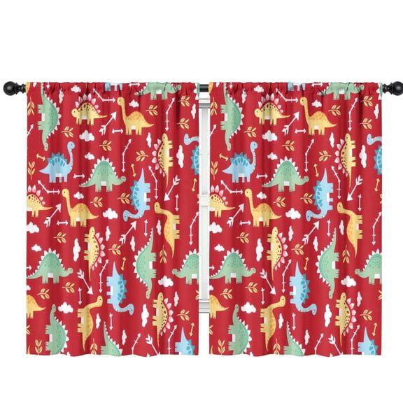 Blackout Kids Curtains,Red Cartoon Dinosaurs Arrows Pattern Childrens Insulated Curtains Set Of 2,Bedroom Essentials,Toddler Room Decor 42"x63"