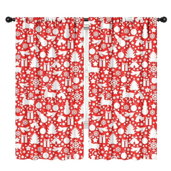 Blackout Kids Curtains,Red Christmas Deer and Gift Pattern Childrens Insulated Curtains Set Of 2,Bedroom Essentials,Toddler Room Decor 42"x84"