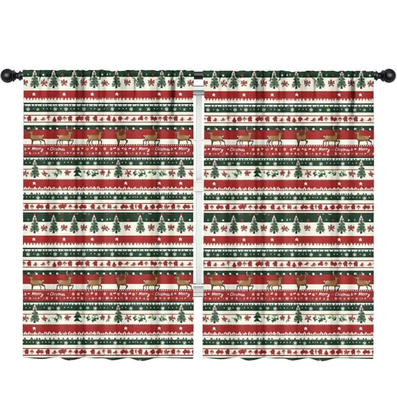 Blackout Kids Curtains,Red Christmas Deer and Tree Pattern Childrens Insulated Curtains Set Of 2,Bedroom Essentials,Toddler Room Decor 52"x84"