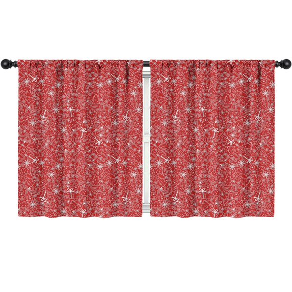 Blackout Kids Curtains,Red Christmas Gift and Snowflake Pattern Childrens Insulated Curtains Set Of 2,Bedroom Essentials,Toddler Room Decor 52"x63"