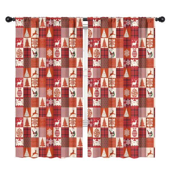 Blackout Kids Curtains,Red Christmas Patchwork Pattern Childrens Insulated Curtains Set Of 2,Bedroom Essentials,Toddler Room Decor 42"x84"