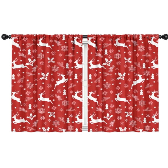 Blackout Kids Curtains,Red Christmas Reindeer and Snowflake Pattern Childrens Insulated Curtains Set Of 2,Bedroom Essentials,Toddler Room Decor 42"x54"