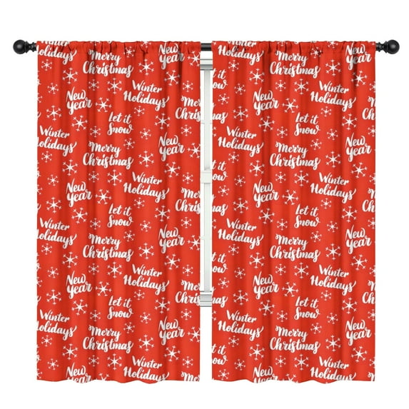 Blackout Kids Curtains,Red Christmas Text and Snowflake Pattern Childrens Insulated Curtains Set Of 2,Bedroom Essentials,Toddler Room Decor 42"x84"