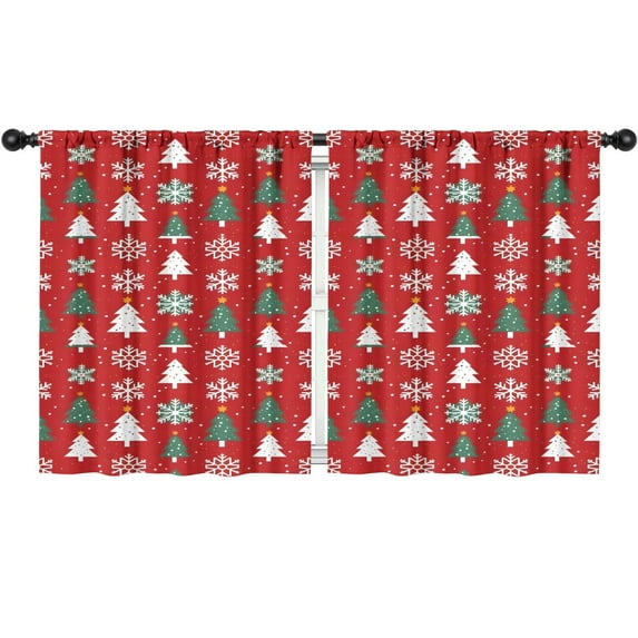 Blackout Kids Curtains,Red Christmas Tree and Snowflake Pattern Childrens Insulated Curtains Set Of 2,Bedroom Essentials,Toddler Room Decor 52"x63"