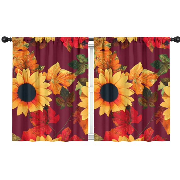 Blackout Kids Curtains,Red Leaf Sunflower Pattern Childrens Insulated Curtains Set Of 2,Bedroom Essentials,Toddler Room Decor 42"x54"