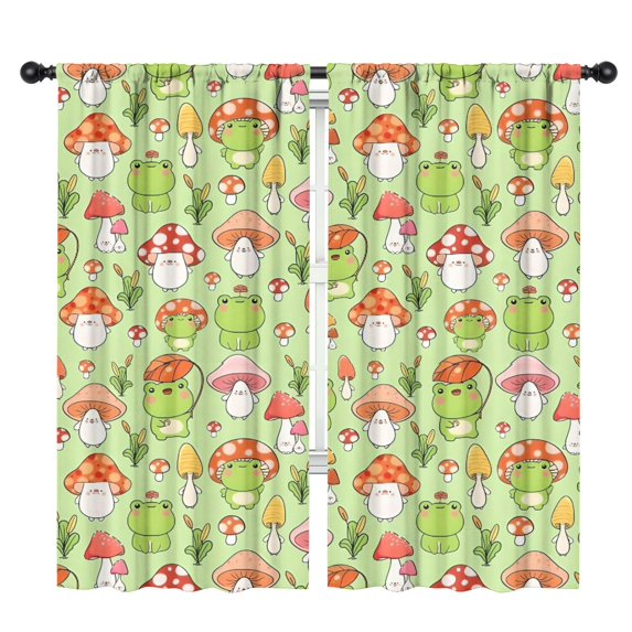 Blackout Kids Curtains,Red Mushroom Frog Green Pattern Childrens Insulated Curtains Set Of 2,Bedroom Essentials,Toddler Room Decor 42"x84"