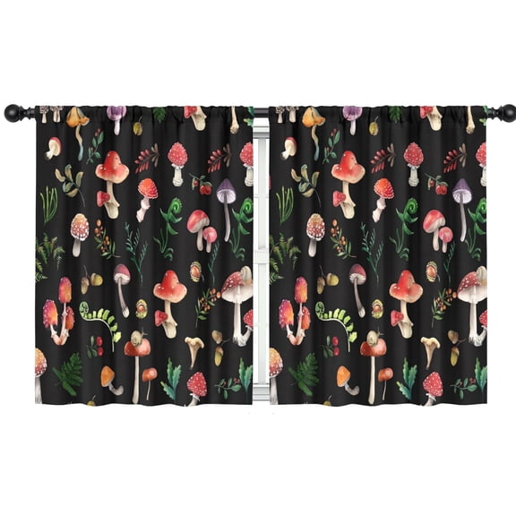 Blackout Kids Curtains,Red Mushroom Leaf Black Pattern Childrens Insulated Curtains Set Of 2,Bedroom Essentials,Toddler Room Decor 42"x54"