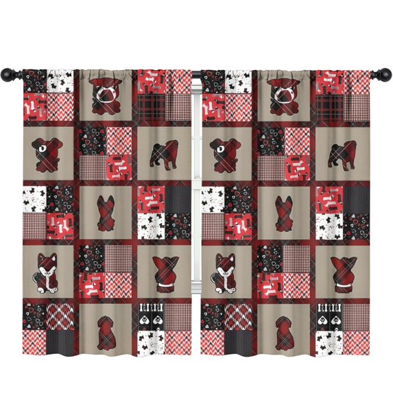 Blackout Kids Curtains,Red Plaid Dog Jigsaw Puzzle Childrens Insulated Curtains Set Of 2,Bedroom Essentials,Toddler Room Decor 52x84in(132x213cm)