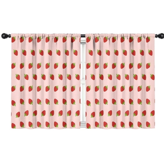 Blackout Kids Curtains,Red Strawberry Plants Fruit Pink Pattern Childrens Insulated Curtains Set Of 2,Bedroom Essentials,Toddler Room Decor 42"x54"
