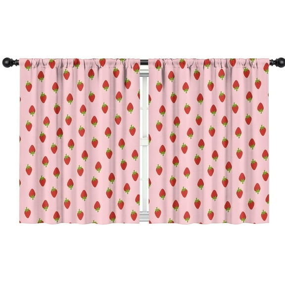Blackout Kids Curtains,Red Strawberry Plants Fruit Pink Pattern Childrens Insulated Curtains Set Of 2,Bedroom Essentials,Toddler Room Decor 42"x54"