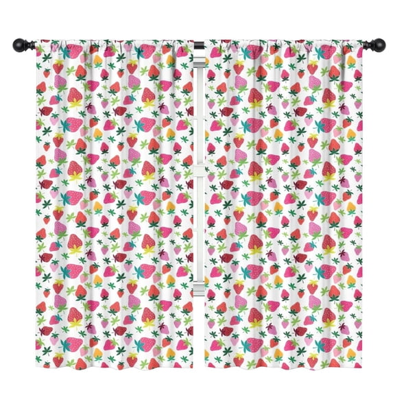 Blackout Kids Curtains,Red Strawberry Plants Leaf White Pattern Childrens Insulated Curtains Set Of 2,Bedroom Essentials,Toddler Room Decor 42"x84"