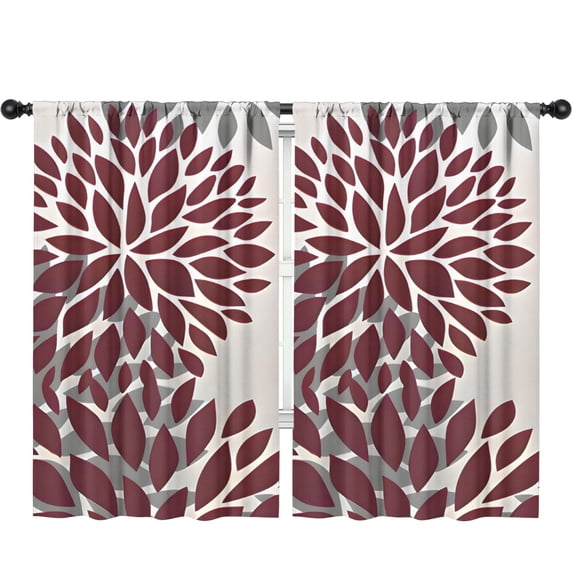 Blackout Kids Curtains,Red and Gray Floral Pattern Childrens Insulated Curtains Set Of 2,Bedroom Essentials,Toddler Room Decor 52x84in(132x213cm)