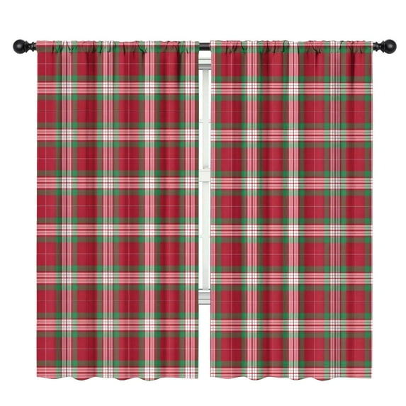 Blackout Kids Curtains,Red and Green Christmas Plaid Pattern Childrens Insulated Curtains Set Of 2,Bedroom Essentials,Toddler Room Decor 42"x84"