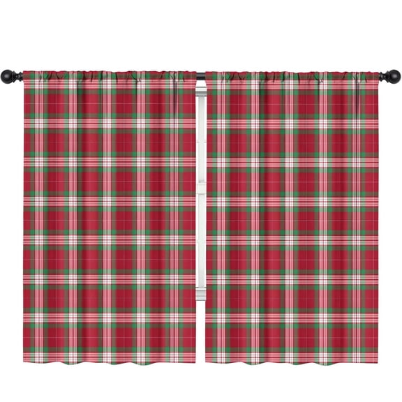 Blackout Kids Curtains,Red and Green Christmas Plaid Pattern Childrens Insulated Curtains Set Of 2,Bedroom Essentials,Toddler Room Decor 52"x84"
